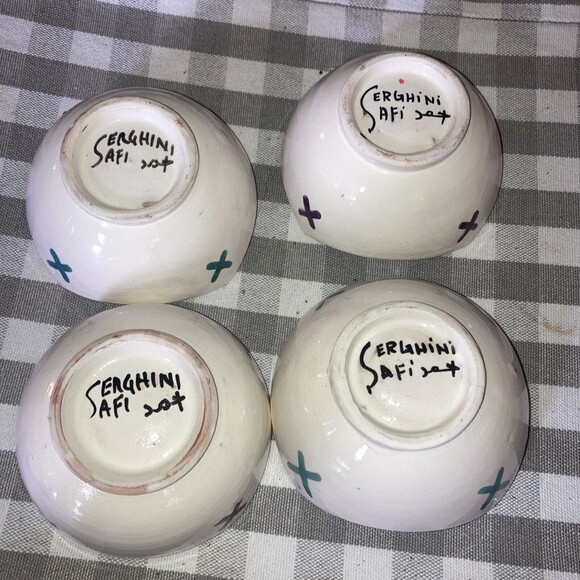 Serghini Safi Moroccan Tic Tac Toe Handmade Pottery Set Of 4 Bowls SIgned - Picture 4 of 5
